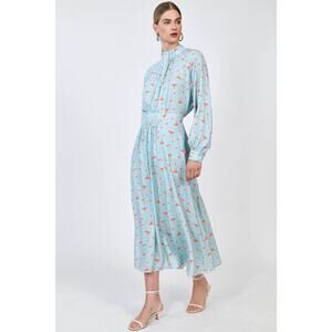 HUNTER BELL Sz 6 Tucker Skirt Blue Ikat Flower Floral Midi Silk NWT